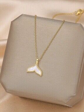 Gold Mermaid Tail Necklace with White Inlay